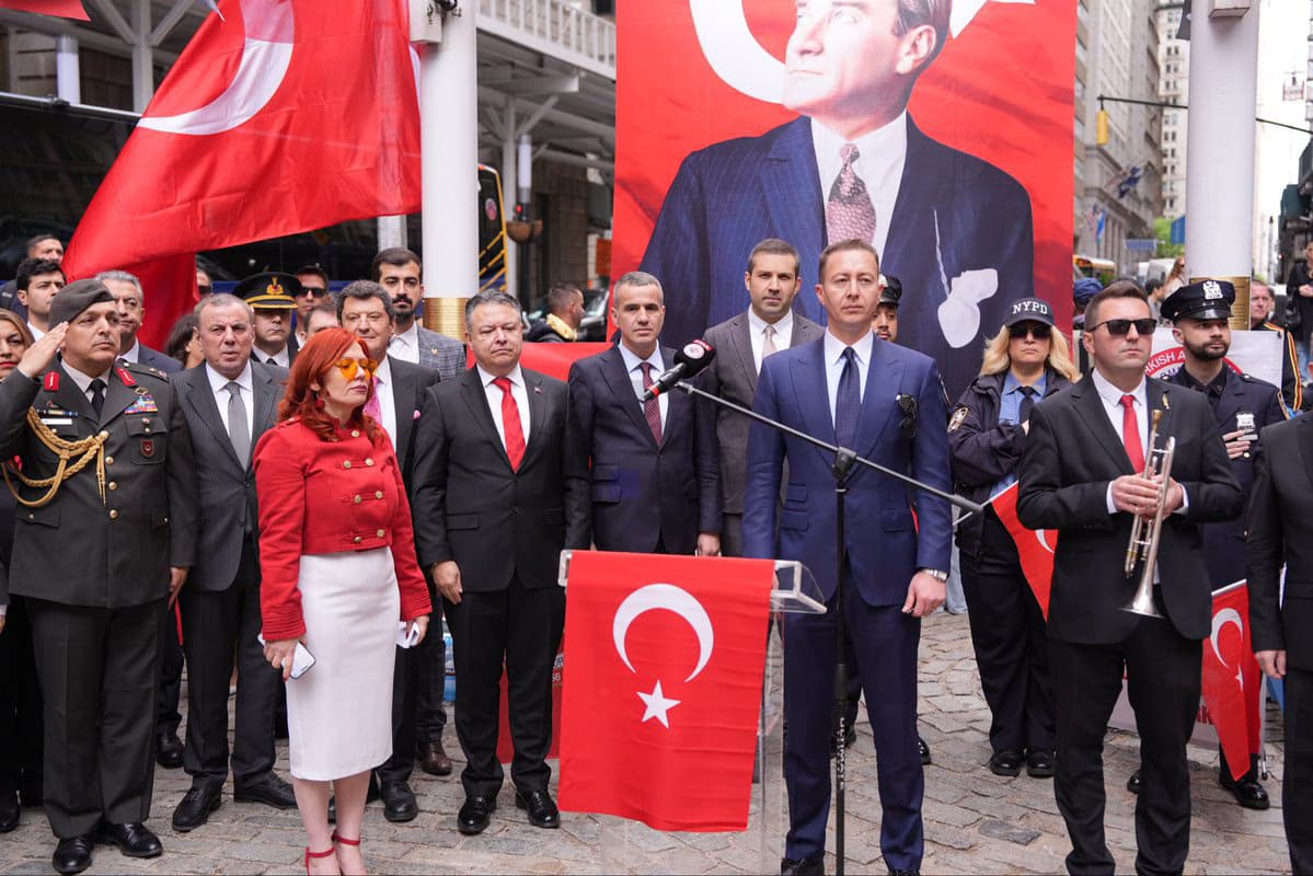 Turkish Flag Raised at Half-Mast Before the 43rd Turkish Day Parade in New York