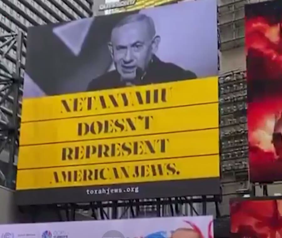 Times Square billboards: “Netanyahu doesn’t represent American Jews”