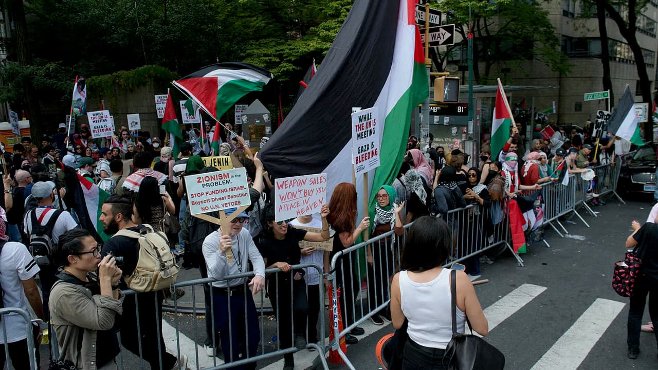Pro-Palestinian marchers sweep through Manhattan on Oct. 7 anniversary