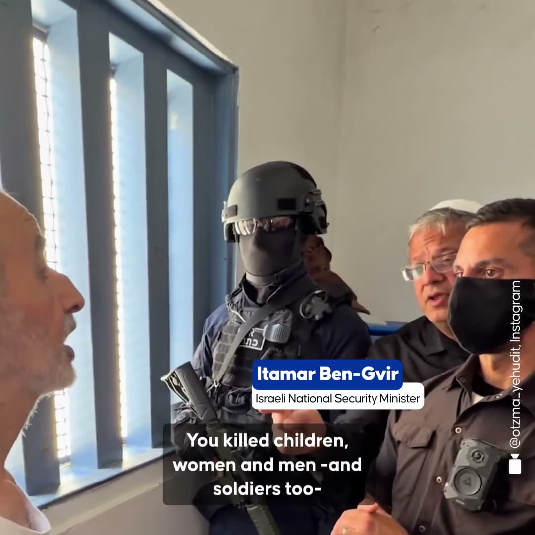 Ben-Gvir tells handcuffed Palestinian prisoner: ‘I want to execute you’