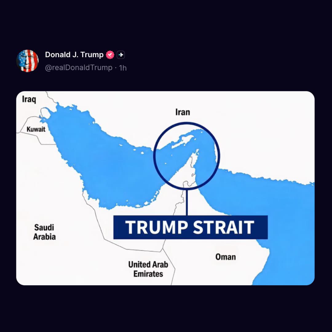 Trump again posts map renaming Strait of Hormuz “Trump Strait”