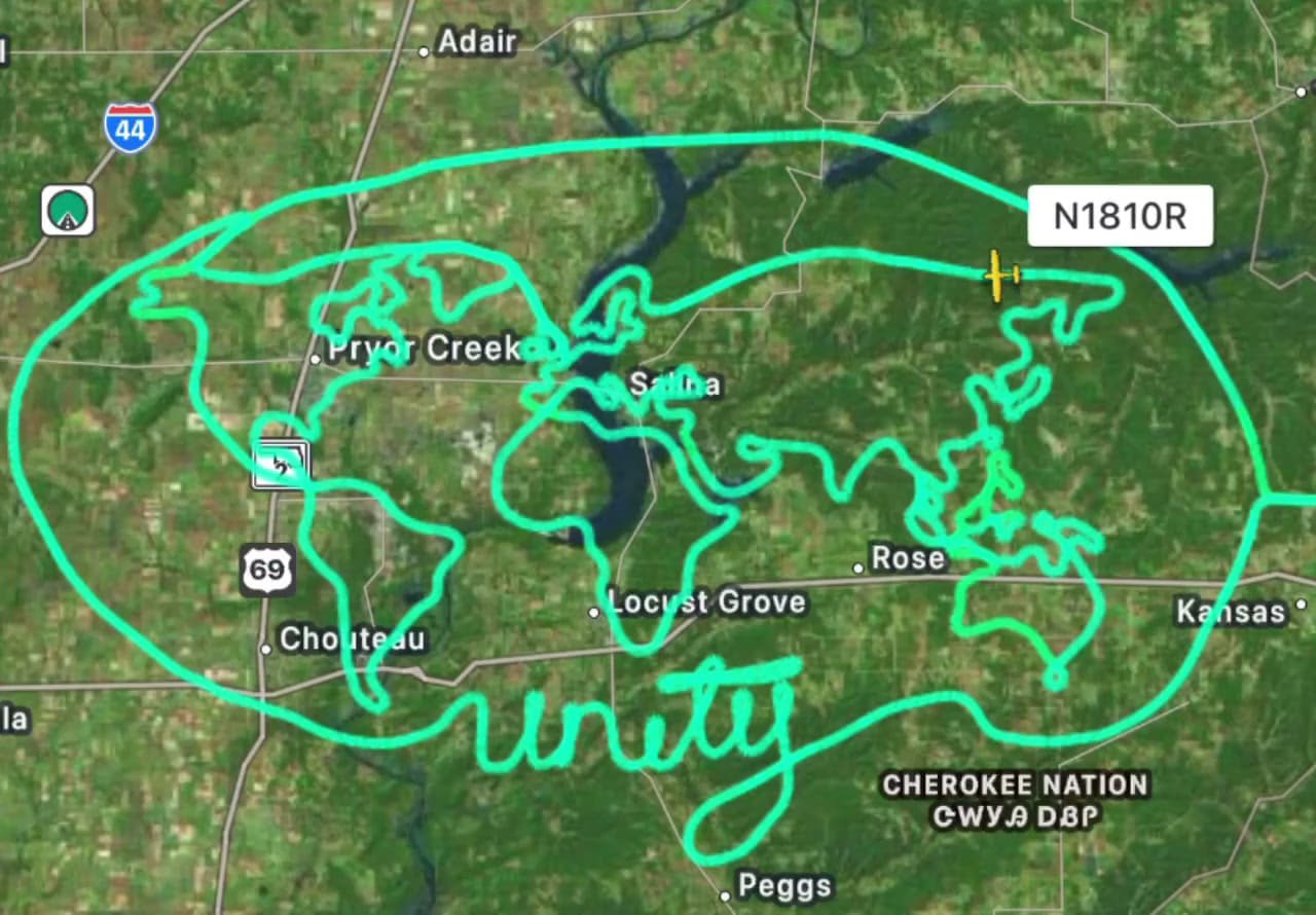 Cessna that drew the Mona Lisa sketches world map, ‘unity’ over Oklahoma