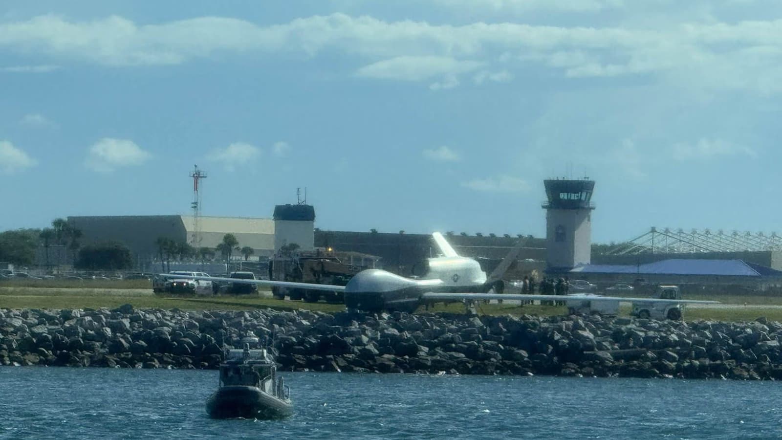 U.S. Navy MQ-4C Triton drone runs off runway at Florida base