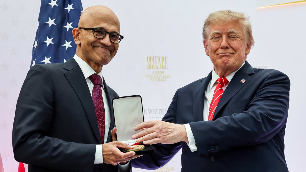 Hours after Microsoft’s visa suspension, Trump hands Nadella a national technology medal